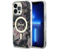 Guess GUHMP14XHCFWSK Apple iPhone 14 Pro Max 6.7″ juodos spalvos kietas dėklas Flower MagSafe