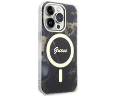 Guess GUHMP14XHTMRSK iPhone 14 Pro Max 6,7 juodas/juodas deklas Golden Marble MagSafe