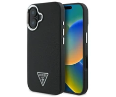 Guess GUHMP16MPGTSPSK Apple iPhone 16 Plus 6.7″ juodos spalvos kietas dėklas Grained Triangle MagSafe