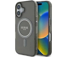 Guess GUHMP16MHFGEREK Apple iPhone 16 Plus 6.7″ juodos spalvos kietas dėklas IML Glitter Circle MagSafe