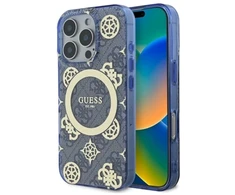 Guess GUHMP16LH4PYEEB Apple iPhone 16 Pro 6.3″ mėlynas kietas dėklas IML Peony On 4G Background MagSafe