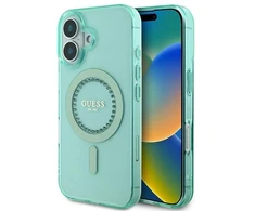 Guess GUHMP16MPFTDTEN Apple iPhone 16 Plus 6.7″ žalias kietas dėklas IML Rhinestones MagSafe