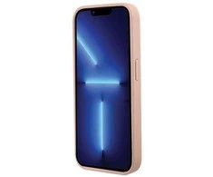 Guess iPhone 15 Pro Max rausvas/rožinis deklas Croco Triangle Metal Logo