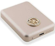 „Guess“ indukcinė išorinė baterija 5W GUPBM3AL4DMD 3000mAh aukso spalvos „MagSafe 4G“ su metaliniu logotipu