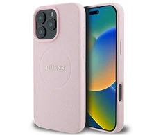 Guess GUHMP15XPGHSMMP Apple iPhone 15 Pro Max 6.7″ rožinės spalvos kietas dėklas Grained Ring MagSafe