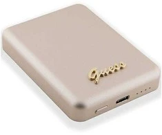 „Guess“ indukcinė išorinė baterija 5W GUPBM3ALGSGD 3000mAh aukso spalvos „MagSafe Metal Script Logo“