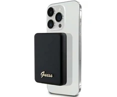 „Guess“ indukcinė išorinė baterija 5W GUPBM3ALGSGK 3000mAh juodos spalvos „MagSafe Metal Script Logo“