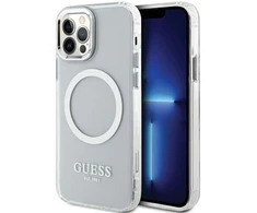 Guess GUHMP12MHTRMS Apple iPhone 12/12 Pro 6.1″ sidabrinis kietas dėklas Metal Outline Magsafe