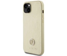 Guess odinis 4G metalinis dėklas su logotipu Strass iPhone 15 - auksinis