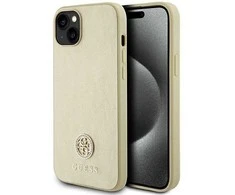 Guess odinis 4G metalinis dėklas su logotipu Strass iPhone 15 - auksinis