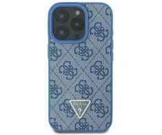 Guess GUHCP16SP4TDSCPB Apple iPhone 16 6.1″ mėlynas kietas dėklas Leather Metal Logo Strass Crossbody