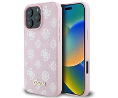 Guess GUHMP16LPGPYSP Apple iPhone 16 Pro 6.3″ rožinės spalvos kietas dėklas Peony Script Logo MagSafe