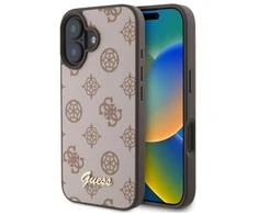 Guess GUHMP16SPGPYSW Apple iPhone 16 6.1″ rudos spalvos kietas dėklas Peony Script MagSafe
