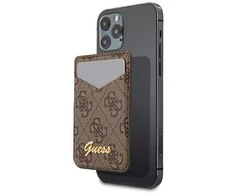 Dėklas GUESS WALLET CASE FOR MAGSAFE 4G GRAY CARDS BROWN