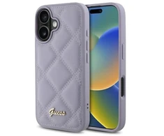 Guess GUHCP16SPSQSQSU iPhone 16 6.1″ šviesiai violetinės spalvos kietas dėklas Quilted Metal Logo