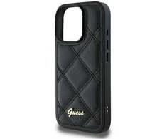 Guess Quilted Metal Logo iPhone 16 Pro dėklas - juodas