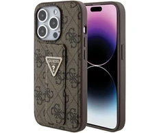 Dėklas GUESS GUHCP15LPGS4TDW IPHONE 15 PRO 6.1 "BROWN/BROWN HARDCASE GRIP STAND 4G TRIANGLE STRASS