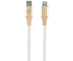 Guess GULMARG USB-C kabelis - Lightning 1.5m greito įkrovimo šviestuvas auksinis su reljefiniu logotipu