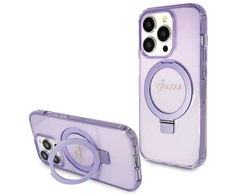 Dėklas GUESS GUHMP14LHRSGU IPHONE 14 PRO 6.1 "purpurinis/purpurinis KIETAS DĖLĖS RING STOVAS SCRIPT GLITTER MAGSAFE