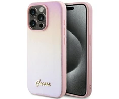 Guess GUHCP14XPSAIRSP Apple iPhone 14 Pro Max 6.7″ rožinės spalvos kietas dėklas Saffiano Iridescent Script