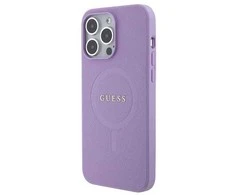 Dėklas Guess Saffiano MagSafe saugiklis iPhone 15 Pro Max - fioletinės spalvos
