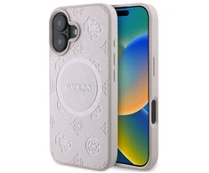 Guess GUHMP16SPSAPSMEP Apple iPhone 16 6.1″rožinės spalvos kietas dėklas Saffiano Peony Classic Logo MagSafe