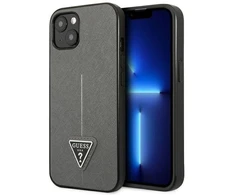 Guess GUHCP13MPSATLG Apple iPhone 13 / 14 / 15 6,1″ sidabrinis kietas dėklas SaffianoTriangle Logo