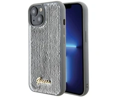 Guess GUHCP15SPSFDGSS Apple iPhone 15 / 14 / 13 6.1″ sidabrinis kietas dėklas Sequin Script Metal