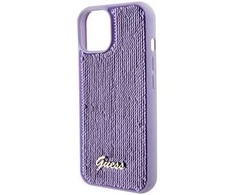 Dėklas Guess Sequin Script Metal iPhone 15 - violetinė