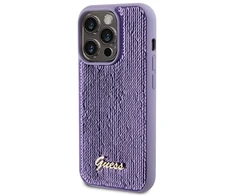 Guess Sequin Script Metalinis dėklas, skirtas iPhone 15 Pro Max - violetinės spalvos