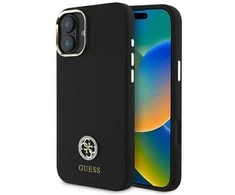 Guess Silicone Logo Strass 4G“ dėklas iPhone 16“ - juodos spalvos