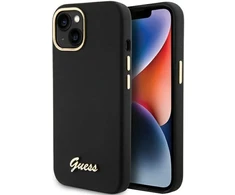 Dėklas GUESS GUHCP15SSMBSLK IPHONE 15/14/13 6.1 "Juodas / Juodas HARDCASE SILICONE SCRIPT METAL LOGO &amp; FRAME