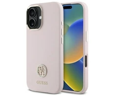 Guess GUHCP16SM4DGPP Apple iPhone 16 6.1″ rožinės spalvos kietas dėklas Silicone Logo Strass 4G