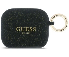 Guess Silikoninis dėklas su blizgučių žiedu, skirtas AirPods Pro 3 - Juodas