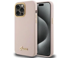 Dėklas GUESS GUHCP15XSMBSLP IPHONE 15 PRO MAX 6.7 "Rožinis/Rožinis HARDCASE SILICONE SCRIPT METAL LOGO &amp; FLAME