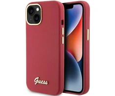 Guess GUHCP15SSMBSLM Apple iPhone 15 / 14 / 13 6.1″ magenta kietas dėklas Silicone Script Metal Logo &amp; Frame