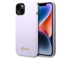 „Guess“ silikoninis vintažinis auksinis logotipo dėklas iPhone 14 / 15 Plus - Violetinė