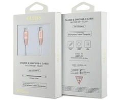 Guess GUCCLALRGDP USB-C – USB-C laidas 1,5 m Fast Charging rožinės spalvos Ebossed Logo