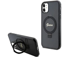 Dėklas GUESS GUHMN61HRSGSK IPHONE 11 / XR 6.1 "Juodas / Juodas HARDCASE RING STAND SCRIPT GLITTER MAGSAFE