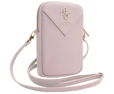 Guess PU Grained 4G Metal Logo Wallet Phone Bag Zipper rožinės spalvos