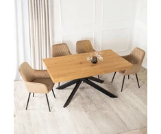 HAMPTON stačiakampis ištraukiamas stalas, 160–240 cm, ąžuolo/juodos spalvos, moderniam lofto stiliaus valgomajam