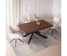 HAMPTON stačiakampis ištraukiamas stalas, 160–240 cm, riešuto spalvos/juodas, moderniam lofto formos valgomajam