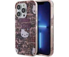 Hello Kitty HKHCP14LHDGPTP Apple iPhone 14 Pro 6.1″ rožinės spalvos kietas dėklas IML Tags Graffiti