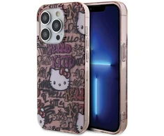 Hello Kitty HKHCP14XHDGPTP Apple iPhone 14 Pro Max 6.7″ rožinės spalvos kietas dėklas IML Tags Graffiti