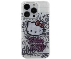 Hello Kitty HKHCP15XHDGPHT Apple iPhone 15 Pro Max 6.7″ baltos spalvos kietas dėklas IML Kitty On Bricks Graffiti