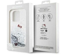 Hello Kitty Liquid Glitter Charms Kitty Head dėklas iPhone 15 Pro - sidabrinis