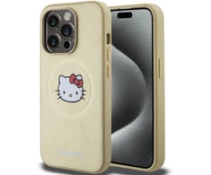 Hello Kitty HKHMP14XPGHCKD Apple iPhone 14 Pro Max 6.7″ Gold kietas dėklas Leather Kitty Head MagSafe