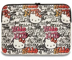 Hello Kitty Dėklas kompiuteriui HKCSZPDGPTE 14″ beige Zip PU Tags Graffiti