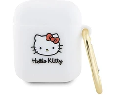 Hello Kitty Silikoninis 3D dėklas su katytės galvos dizainu, baltas, skirtas AirPods 1/2