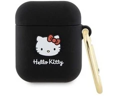 Hello Kitty silikoninis 3D Kitty Head dėklas AirPods 1/2 - juodas